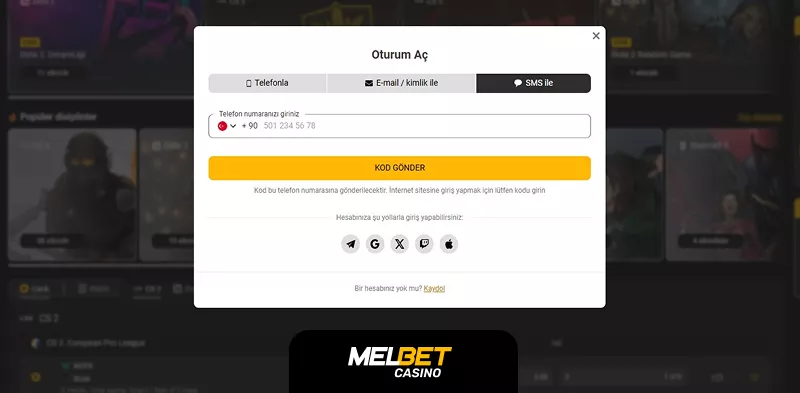 MelBet giriş ekranı